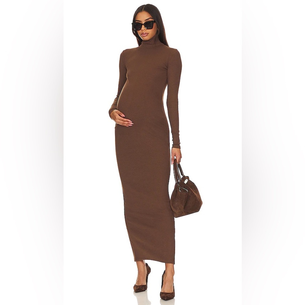 Bumpsuit brown ribbed sculpting long sleeve dress